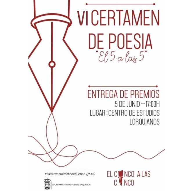 El Ayuntamiento de Fuente Vaqueros convoca su VI Certamen de Poesía El 5 a  las 5